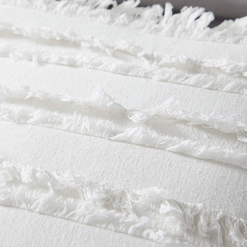 Polyester and Cotton Plaid Fringe Tufted Throw Pillowcases - White Cutout