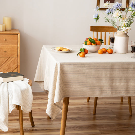 Fresh Striped Linen-Cotton Tablecloth-Dual-Stripe