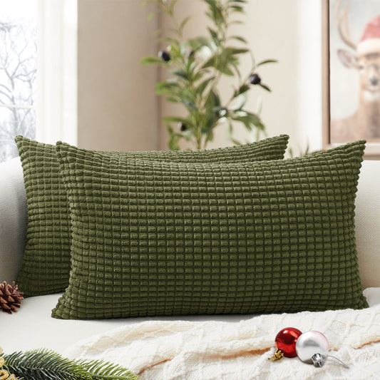 Soft Corduroy Corn-Kernel Pattern Pillowcases in Olive-green