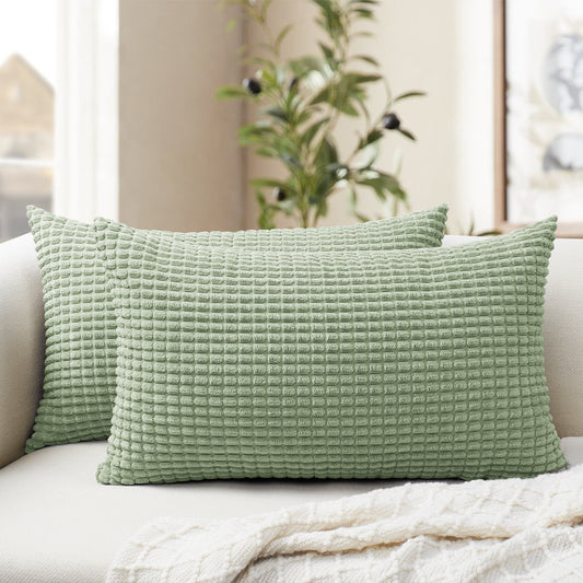 Soft Corduroy Corn-Kernel Pattern Pillowcases in Sage Green