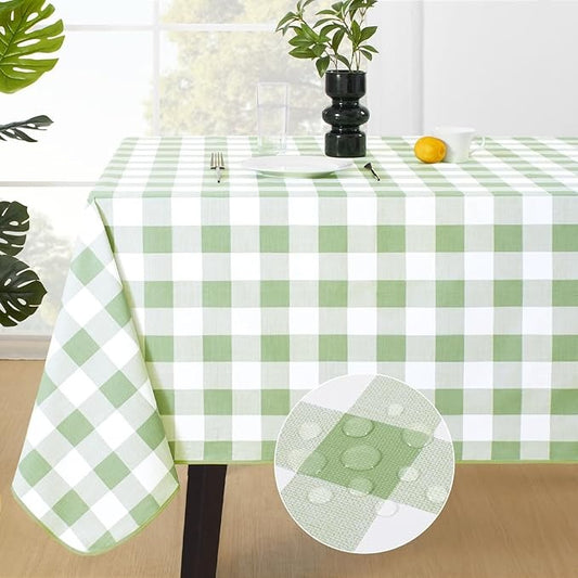 PVC Waterproof Plaid Wrap Plaid Tablecloth in White and Light Green