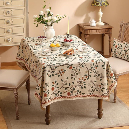 Chenille scrollwork floral print tablecloth