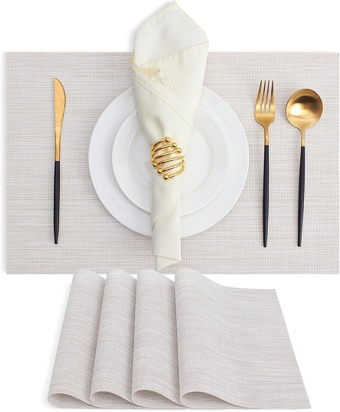 Plastic Woven Heat Resistant Placemats in Beige