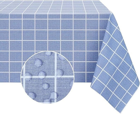 PVC Waterproof and Oil Resistant LargePlaid Tablecloth in Blue