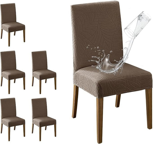 Polyester 100% Waterproof Leaf Pattern Chair Covers in Taupe