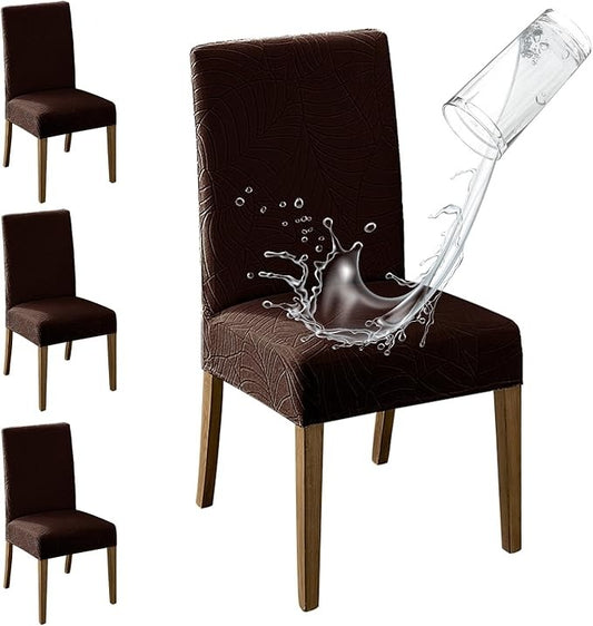 Polyester 100% Waterproof Leaf Pattern Chair Covers in Chocolate