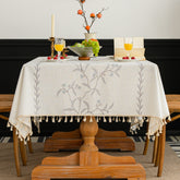 Polyester Embroidered Blue-coloured Fan-shaped Leaf and Floral Tablecloth
