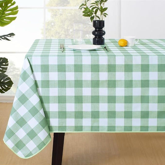 PVC Waterproof Plaid Wrap Plaid Tablecloth in White and Green