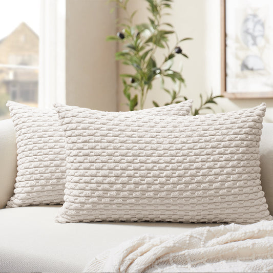Soft Corduroy Chain-Link Textured Pillowcases in Beige