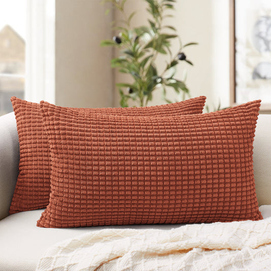 Soft Corduroy Corn-Kernel Pattern Pillowcases in Rust