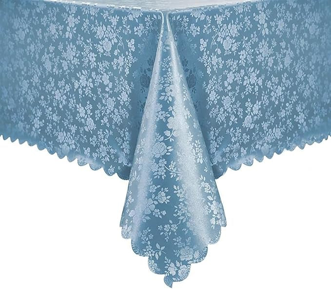 Polyurethane 100% Waterproof and Oil Resistant Chequered Tablecloth in Blue