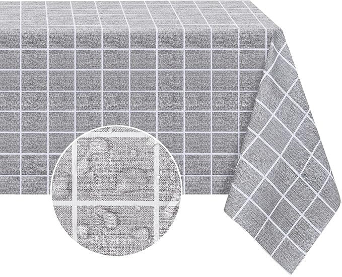PVC Waterproof and Oil Resistant LargePlaid Tablecloth in Gray