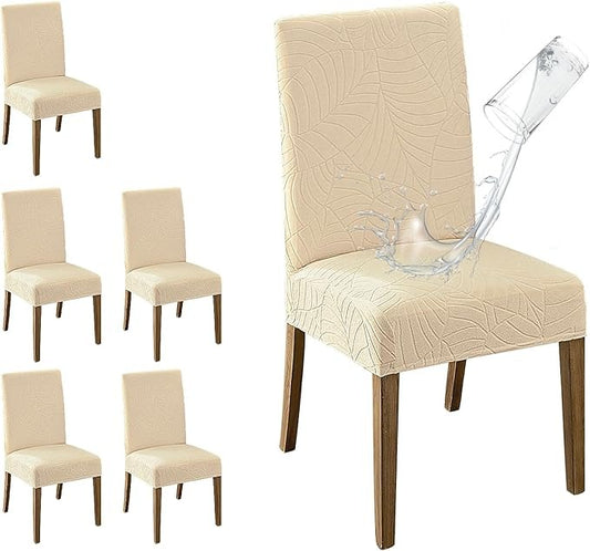 Polyester 100% Waterproof Leaf Pattern Chair Covers in Beige