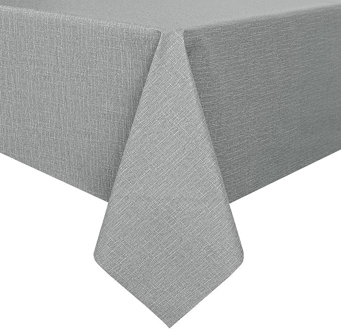 PVC Waterproof Burlap Textured Tablecloth in Light Gray