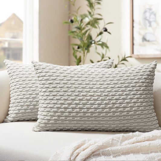 Soft Corduroy Chain-Link Textured Pillowcases in Grey