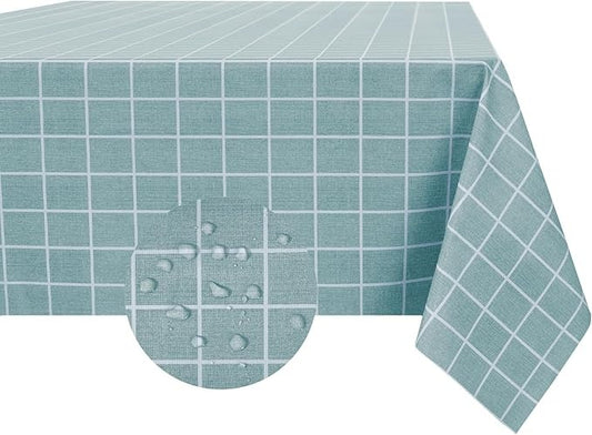 PVC Waterproof and Oil Resistant LargePlaid Tablecloth in Blueish Green