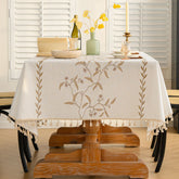 Polyester Embroidered Coffee-coloured Fan-shaped Leaf and Floral Tablecloth