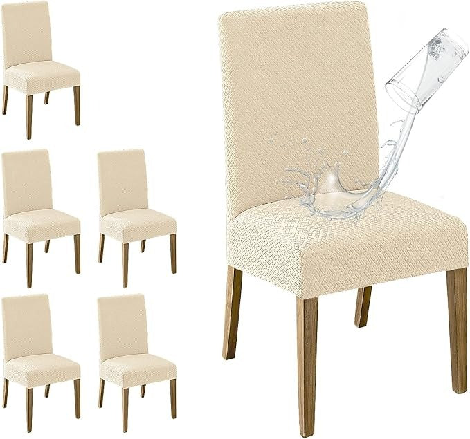 Polyester 100% Waterproof Oblong Pattern Chair Covers in Beige