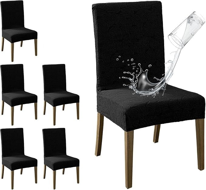 Polyester 100% Waterproof Leaves Pattern Chair Covers in Black