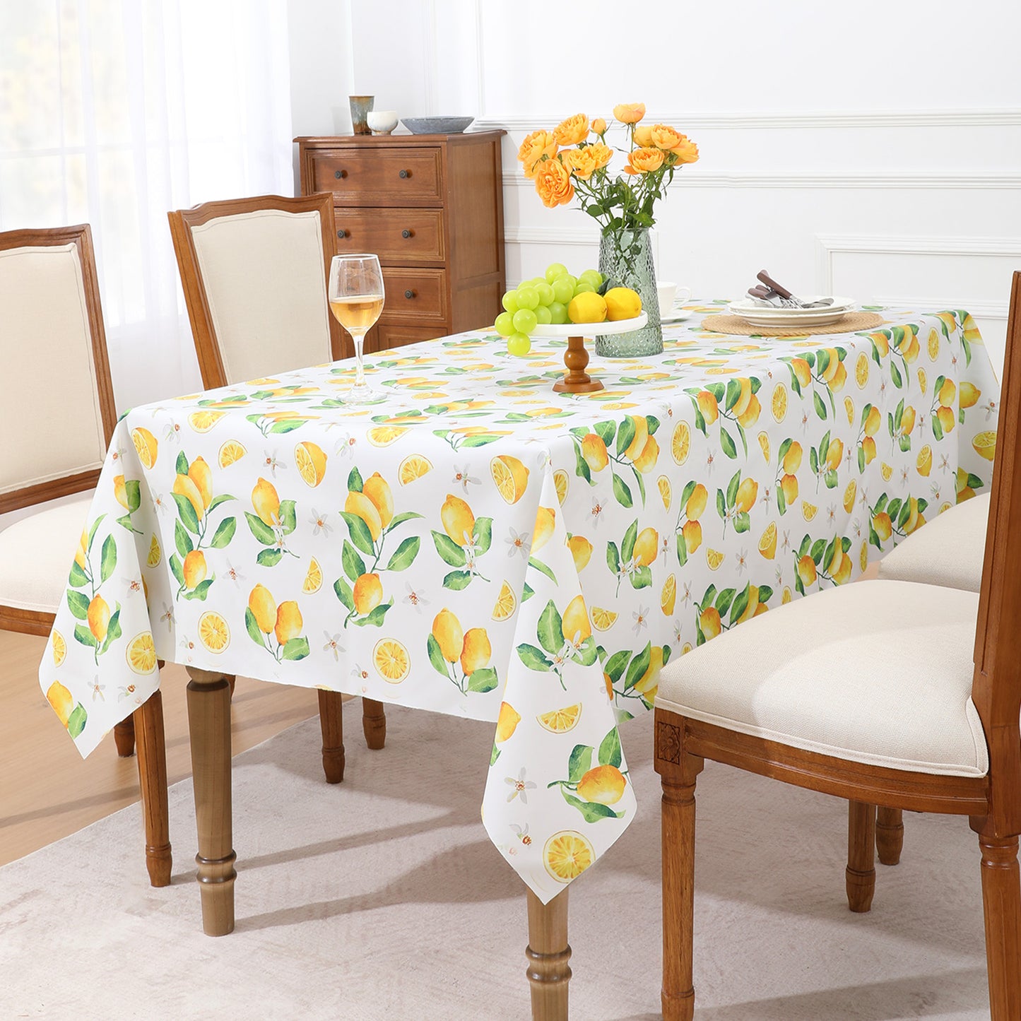 Polyester Lemon-patterned tablecloth(with white background )