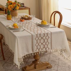Polyester linen geometric embroidered tablecloth