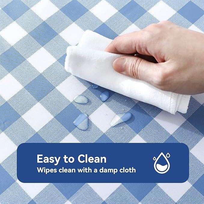 PVC Waterproof and Oil Resistant Plaid Tablecloth in Light Blue