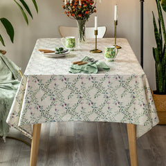 French Floral Tablecloth in White and Green