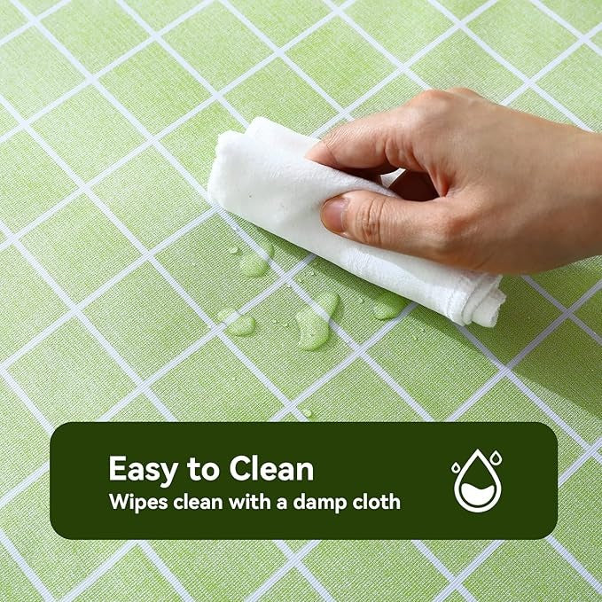 PVC Waterproof and Oil Resistant LargePlaid Tablecloth in Green and White