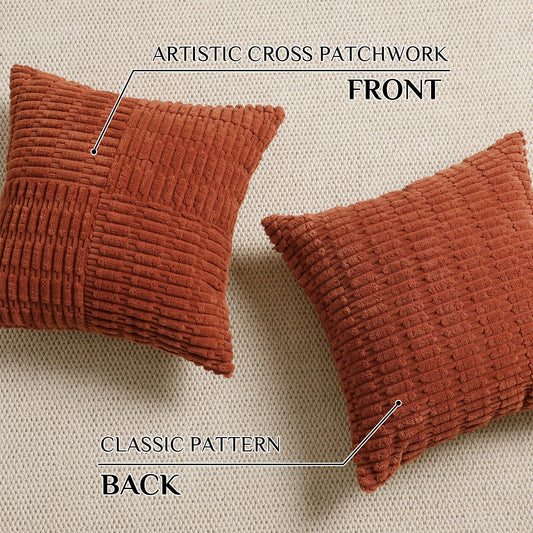 Soft Corduroy Puffy Irregularly Stripe Pattern Pillowcases in Rust