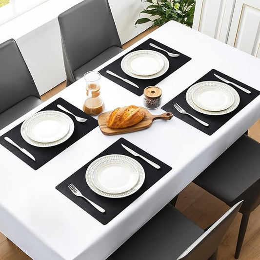 Polyurethane 100% Waterproof Oil-Proof Wipeable Heat Resistant Placemats Set in Black