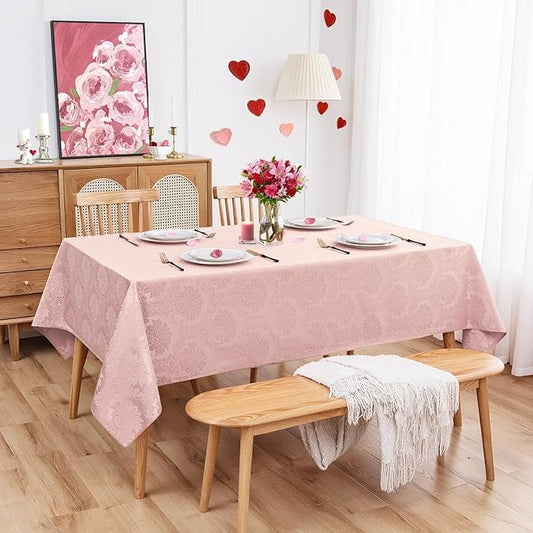 Polyester Jacquard Wellington Waterproof Damask Pattern Tablecloth in Light Pink