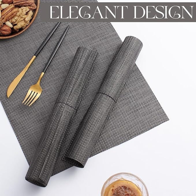 Plastic Woven Heat Resistant Placemats in Dark Grey
