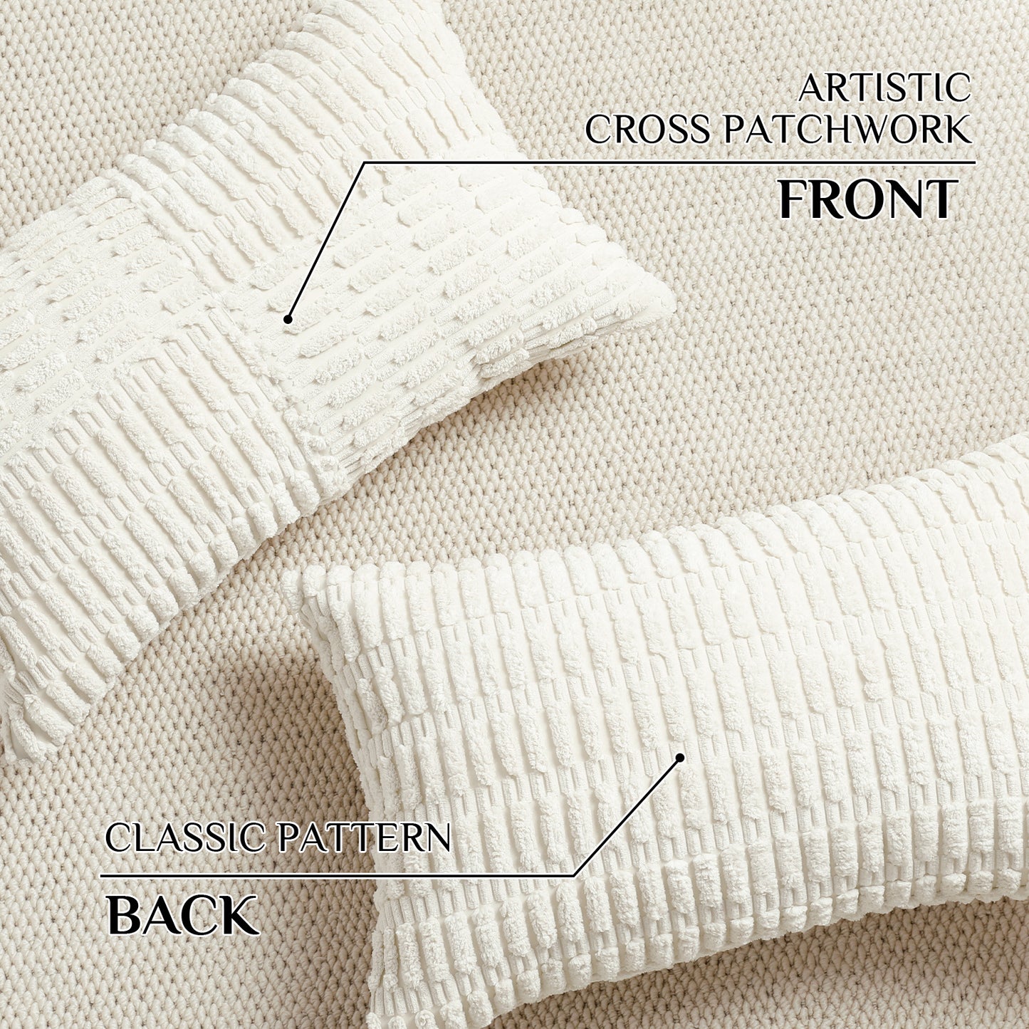 Soft Corduroy Puffy Irregularly Stripe Pattern Pillowcases in Cream