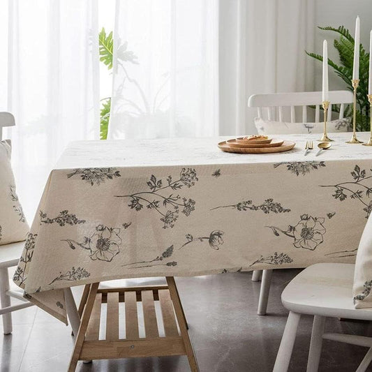Cotton and linen black rose sketch print tablecloth