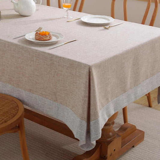 Cotton-linen Tablecloth with Plain-coloured Edging in Brown