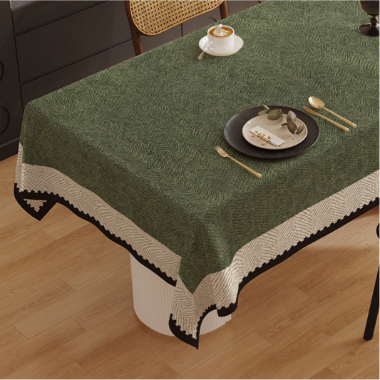 Polyester French Vintage Green and White Contrast Tablecloth