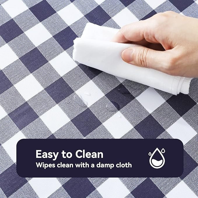 PVC Waterproof and Oil Resistant Plaid Tablecloth in Navy Blue