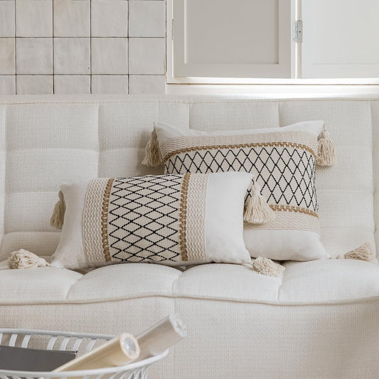 Accent Macrame Woven Black Pillowcases with Tassels