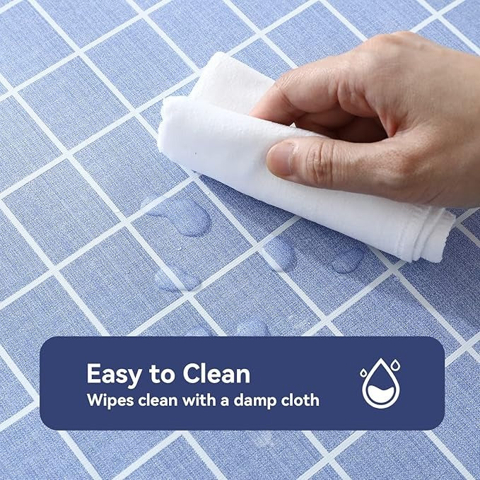 PVC Waterproof and Oil Resistant LargePlaid Tablecloth in Blue