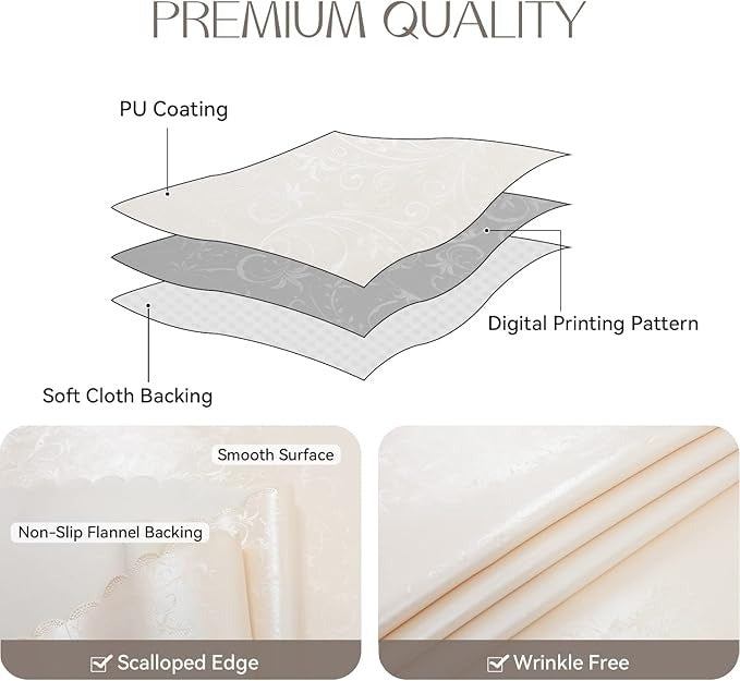 Polyurethane Crochet 100% Waterproof and Oil Resistant Chequered Tablecloth in Beige