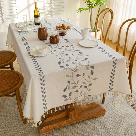 Polyester Embroidered Blue Vine tablecloth