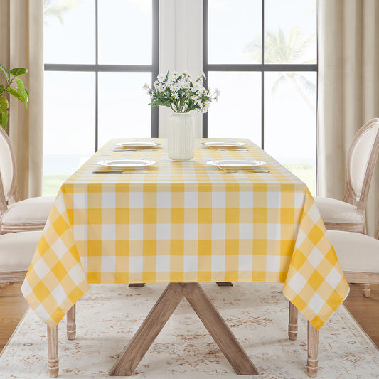 Polyester Waterproof And Stain Resistant Buffalo Check Tablecloth in Yellow and White