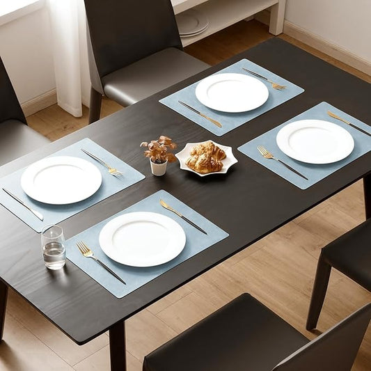 Polyurethane 100% Waterproof Oil-Proof Wipeable Heat Resistant Placemats Set in Light Blue