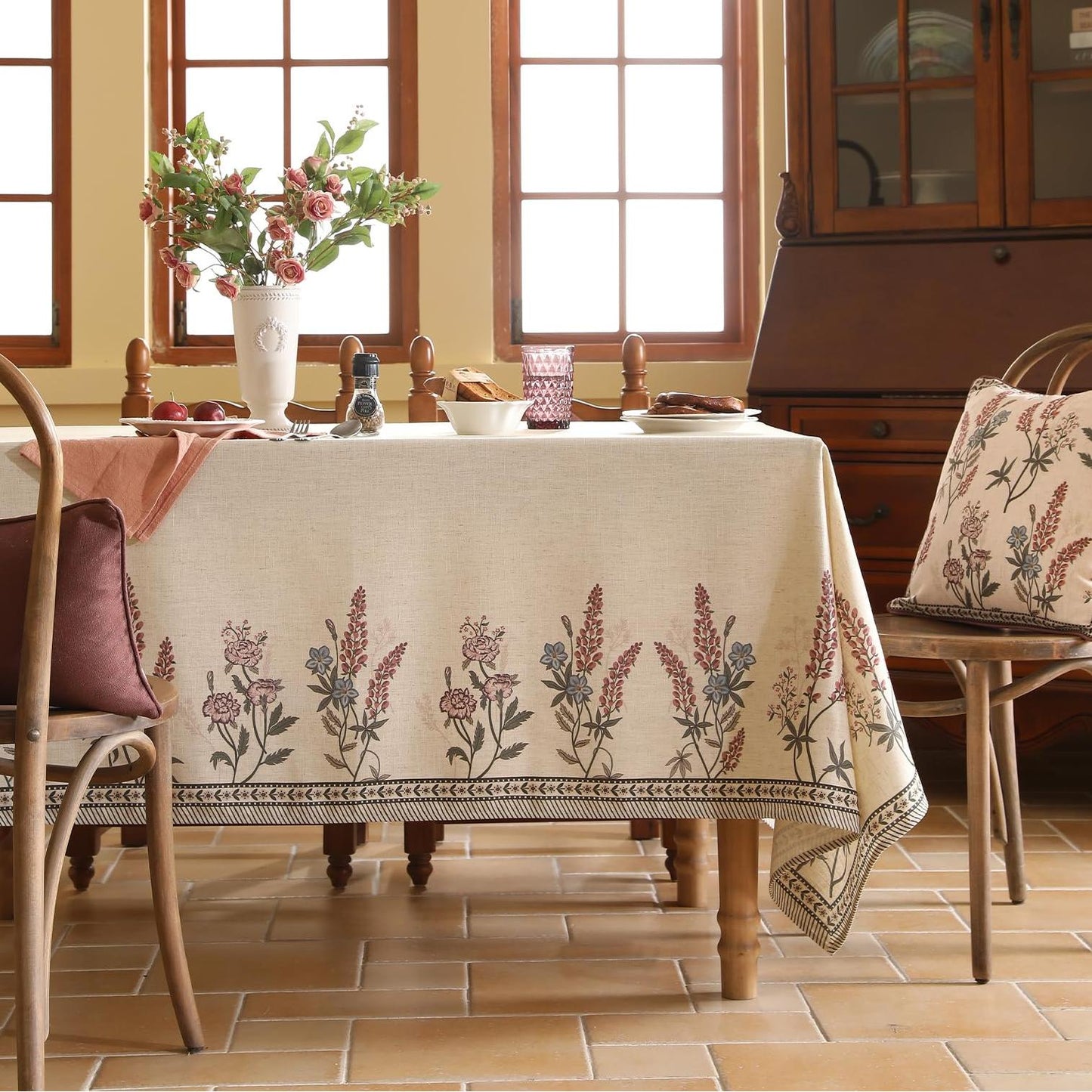 Chenille lavender rose print tablecloth