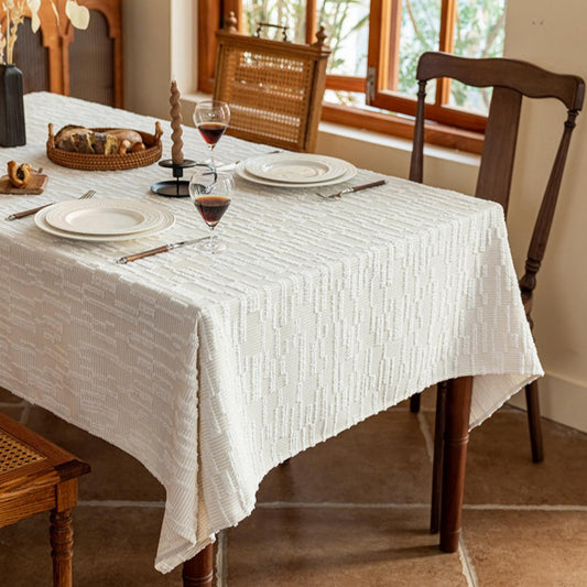 White Chenille Tablecloth with Irregular Texture