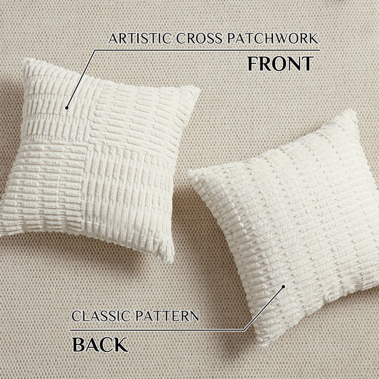 Soft Corduroy Puffy Irregularly Stripe Pattern Pillowcases in Cream