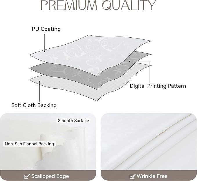 Polyurethane Crochet 100% Waterproof and Oil Resistant Chequered Tablecloth in White