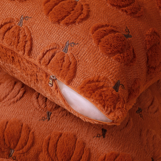 Thanksgiving Fall Harvest Pumpkin 3D Embroidery Pillowcases Cover in Rust