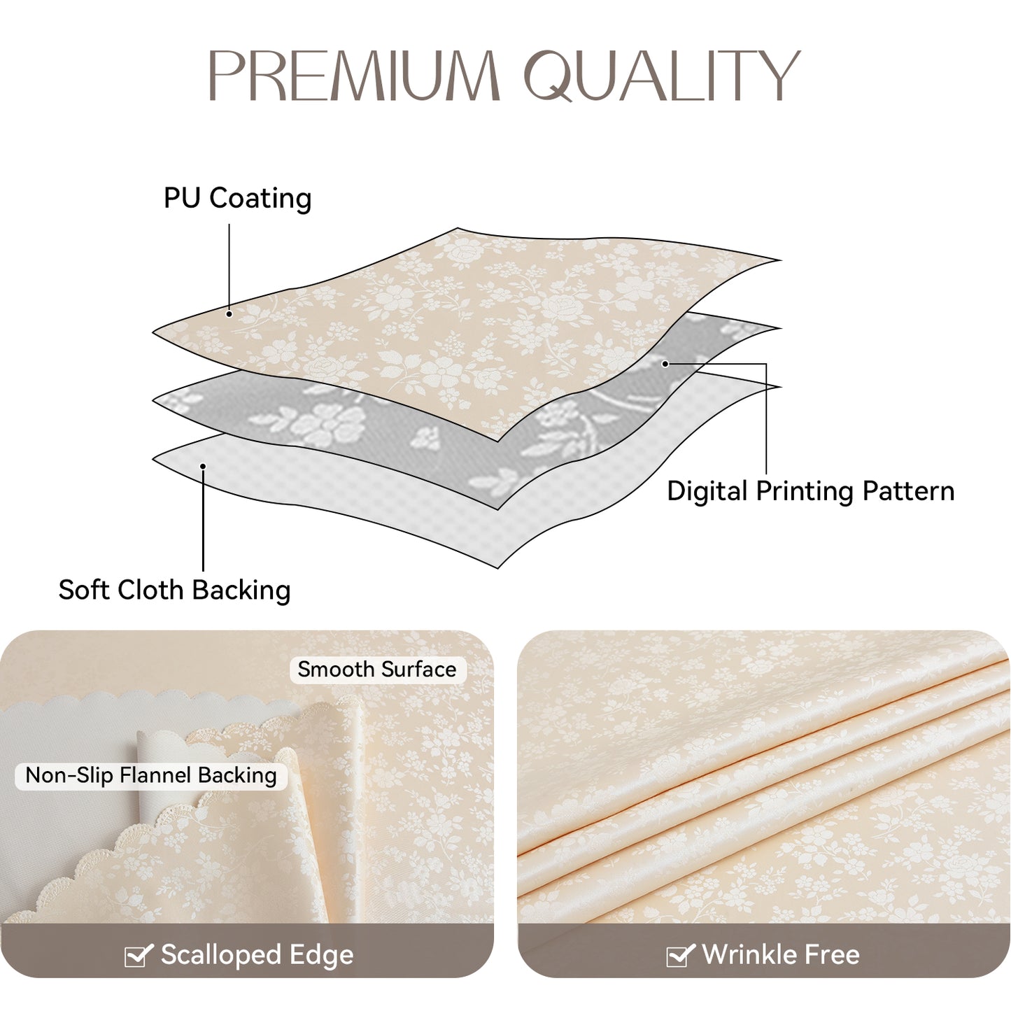 Polyurethane 100% Waterproof and Oil Resistant Chequered Tablecloth in Beige