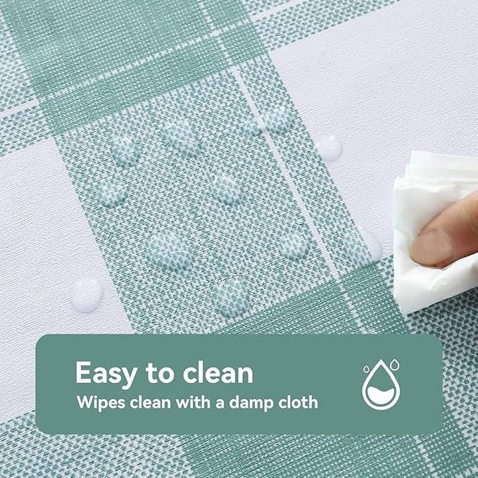 PVC Waterproof and Oil Resistant LargePlaid Tablecloth in Sage Green and White